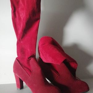 Red thigh high boots
